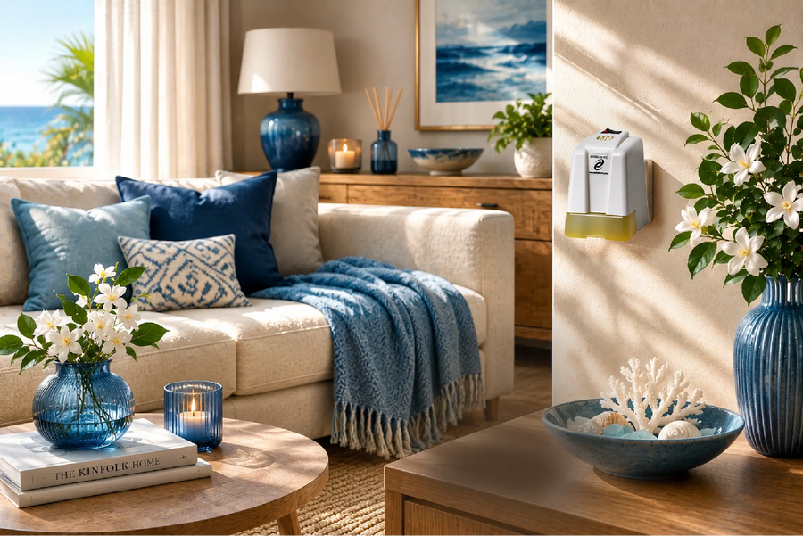 Blue huisparfum – sprankelende citrus met elegante bloemen en zachte houttonen Ambielectric