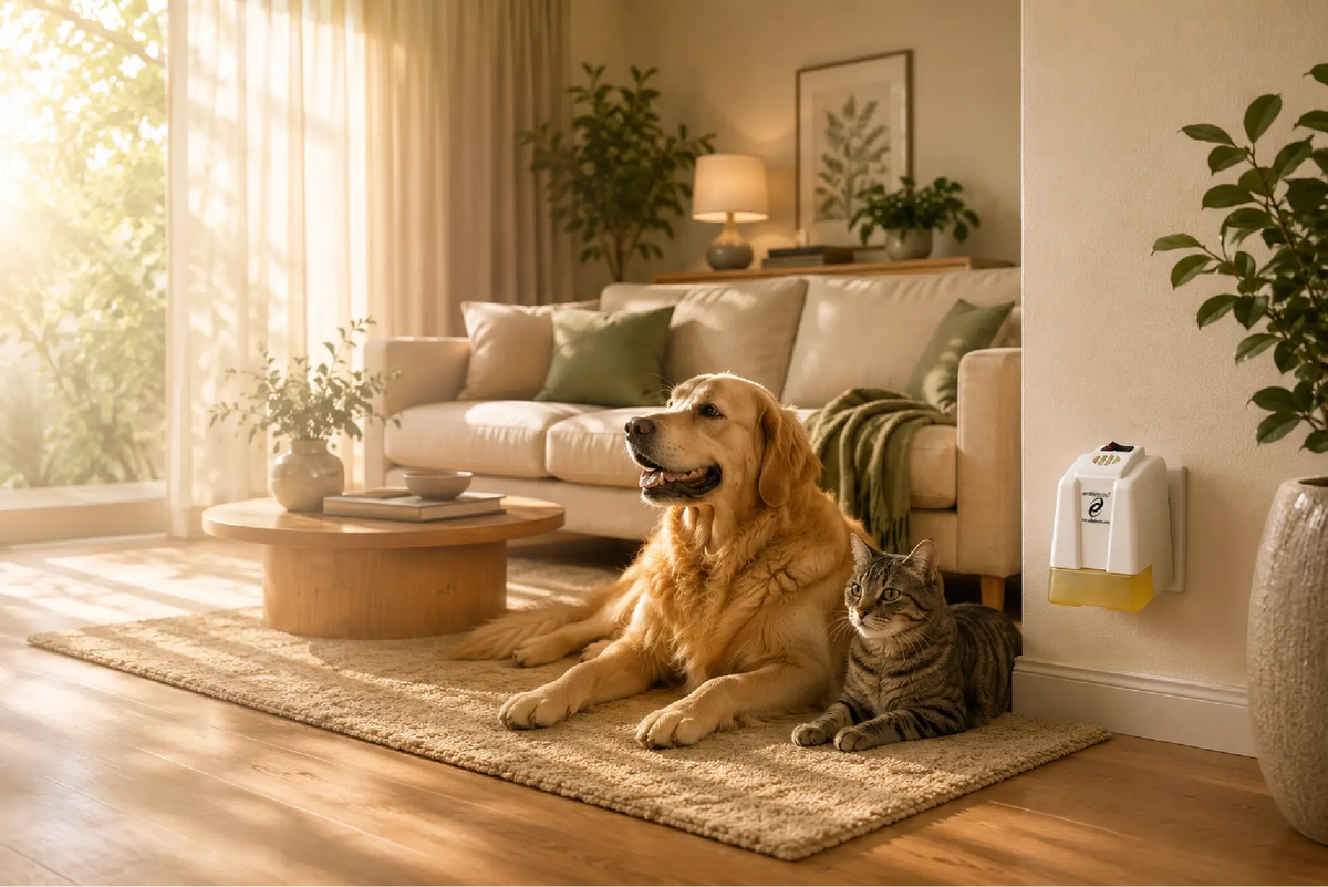 Frisse woonkamer met Ambielectric geurverspreider